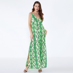 Cele mai noi modele Femei Birou Leopard verde buton de imprimare rochie casual