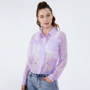 Colecția cu talie cu ridicata cu bluze pentru femei cu mâneci lungi cu perspectivă elastică